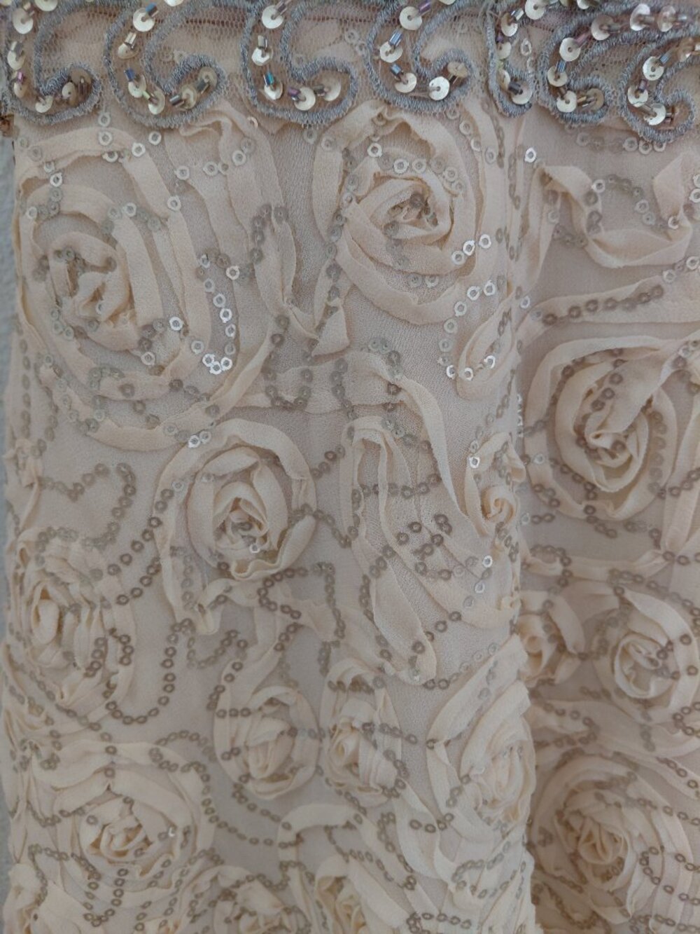 Vintage Sue Wong Nocturne Beaded Sequin Dress Gown Cream Party Cocktail - Picture 3 of 12